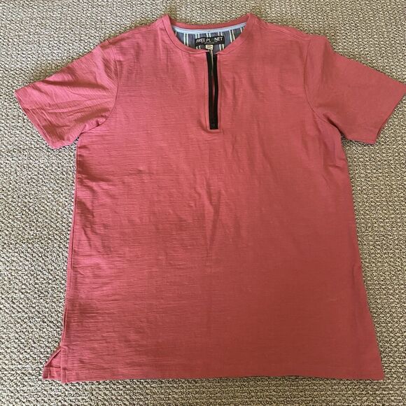 Free Planet Mens Shirt Medium Pink Red Short Sleeve 1/4 Zip Solid Casual Shirt - Picture 7 of 8
